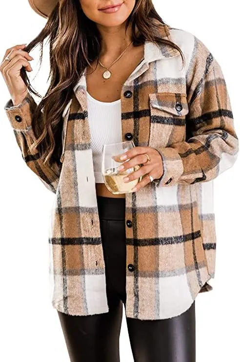 Womens Casual Plaid Shacket